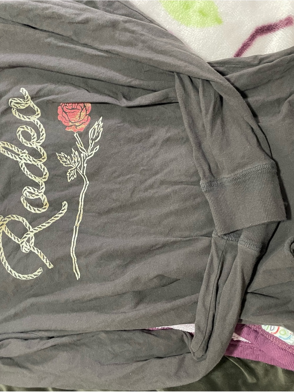 Aeropostale Off The Shoulder Long Sleeve Top with Red Rose